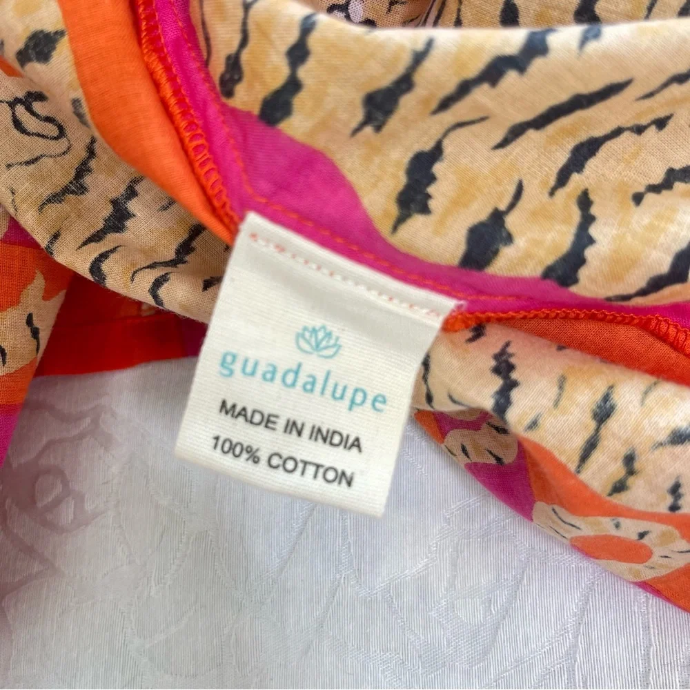 Guadalupe Luciana Tibet Tiger Stripes Hand Block Print Pure Indian Cotton Dress - Picture 10 of 16